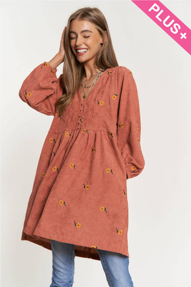 Plus Corduroy Quilted Mini Dress